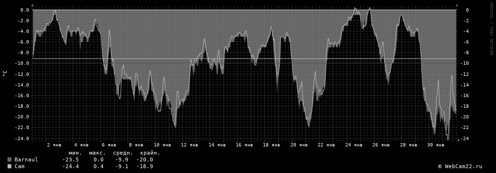 Температура за месяц Январь 2020 года
