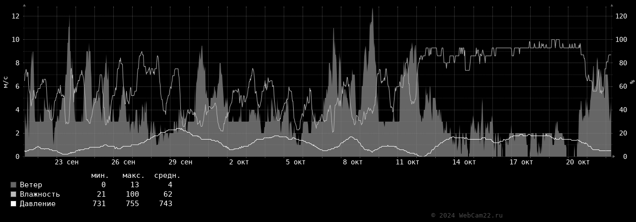Ветер, влажность, давление за месяц Октябрь 2024 года